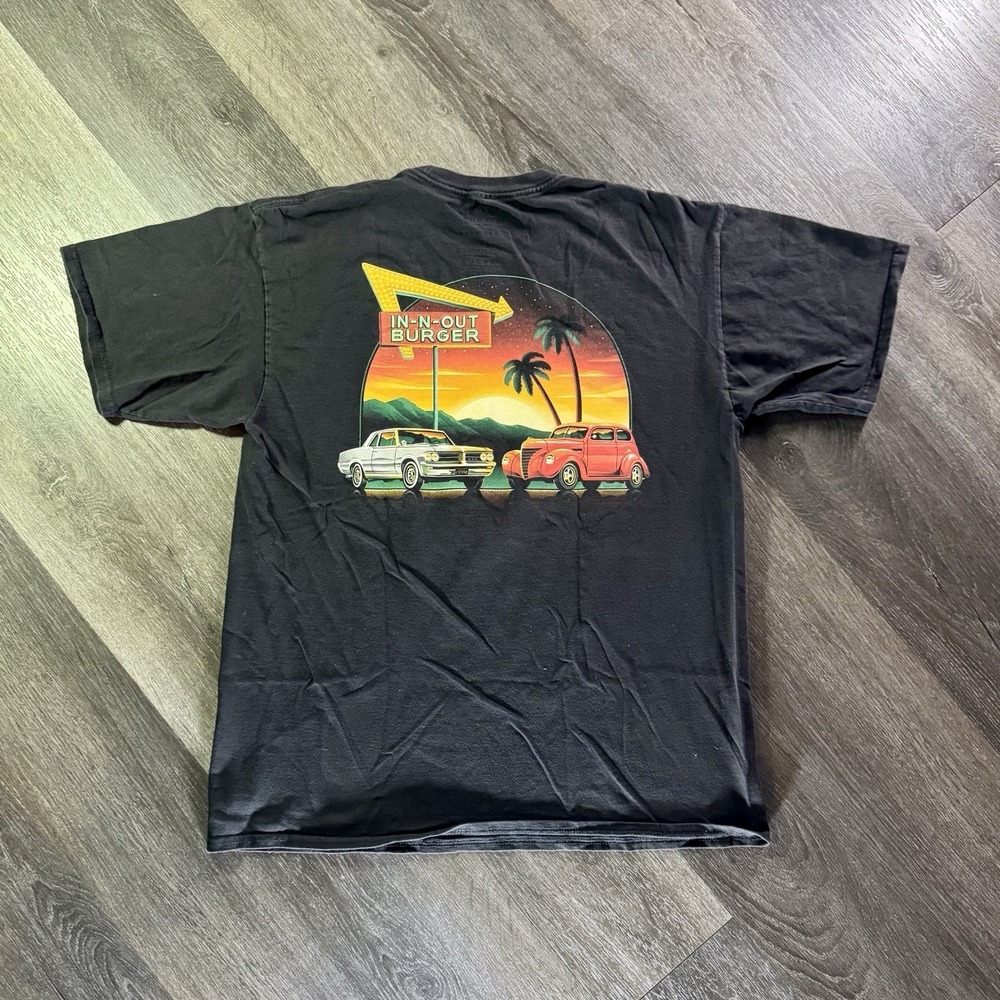 IN-N-Out Burger Shirt Mens L Black Short Sleeve Sunset‎ Classic Car Casual Men
